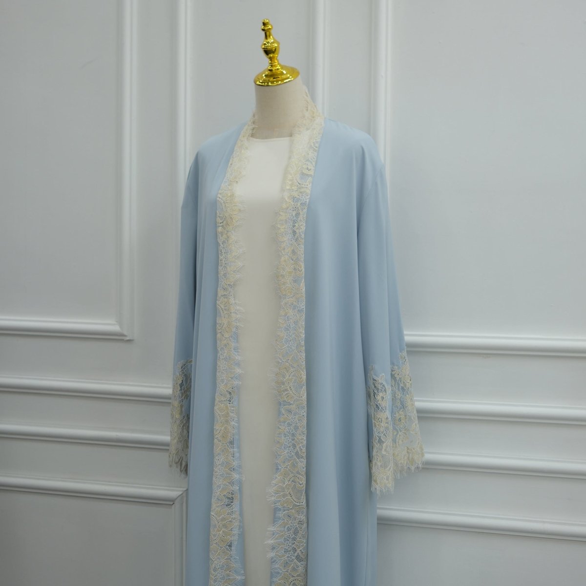 Apricot Lace-Panel Flared-Sleeve Open Abaya with Pockets – view 7