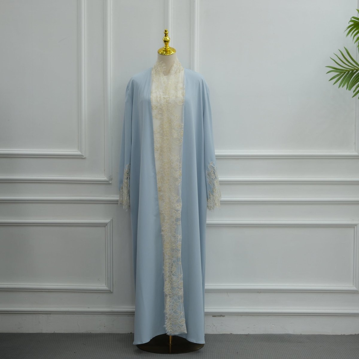 Apricot Lace-Panel Flared-Sleeve Open Abaya with Pockets – view 26