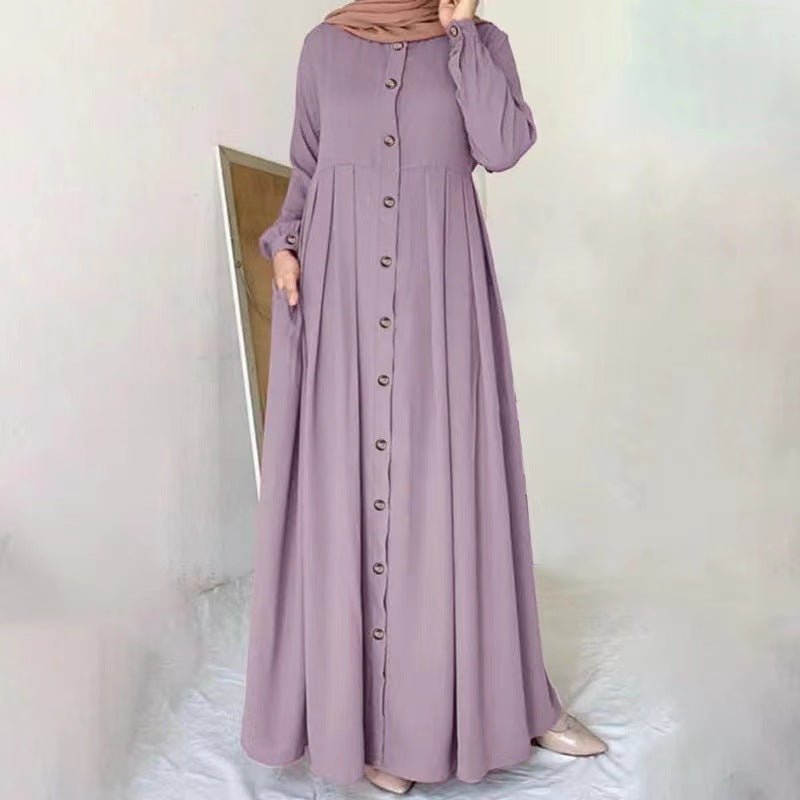 Button-Down Pleated Maxi Robe Dress
