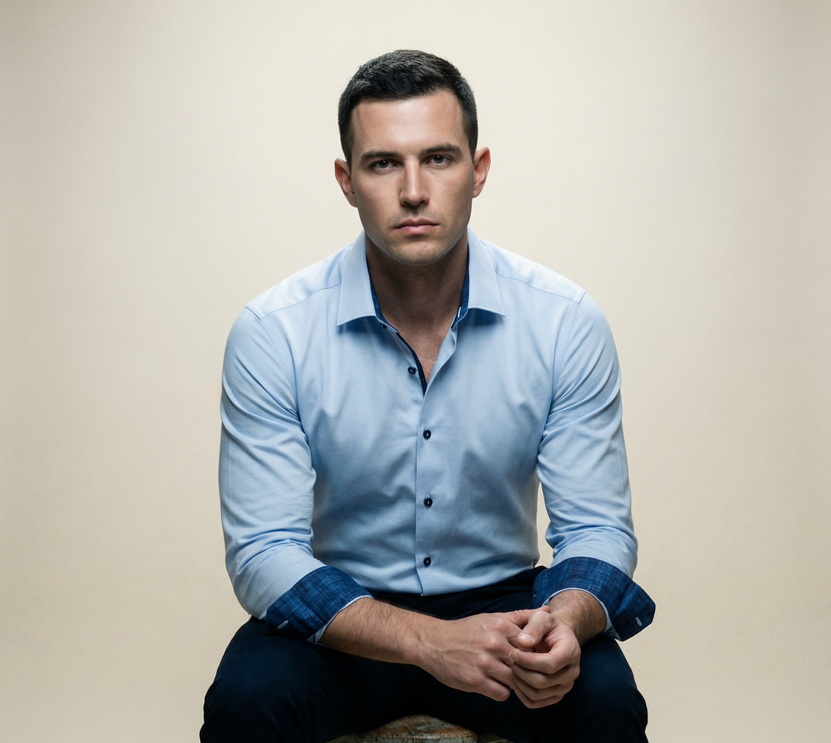 LEVINAS Ralph Cotton Stretch Button-Up Shirt — Blue
