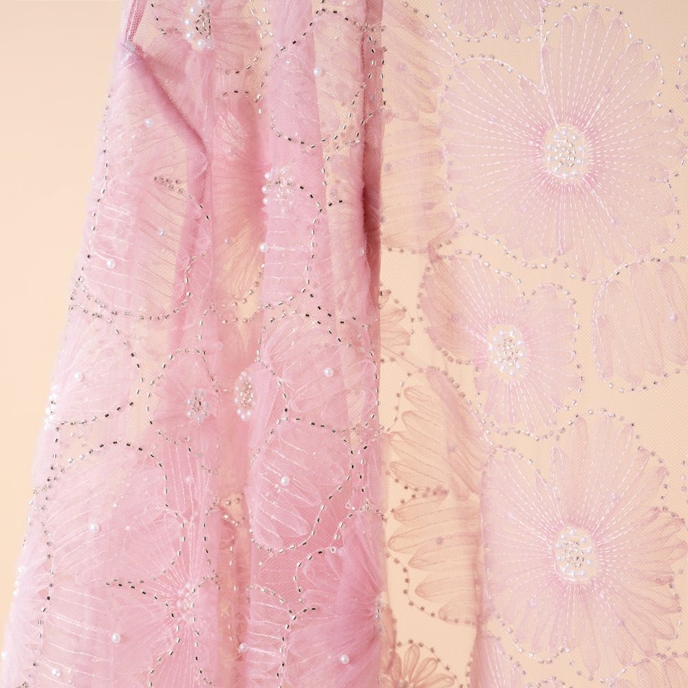 Mesh Flower Bead Open Abaya Dress Set