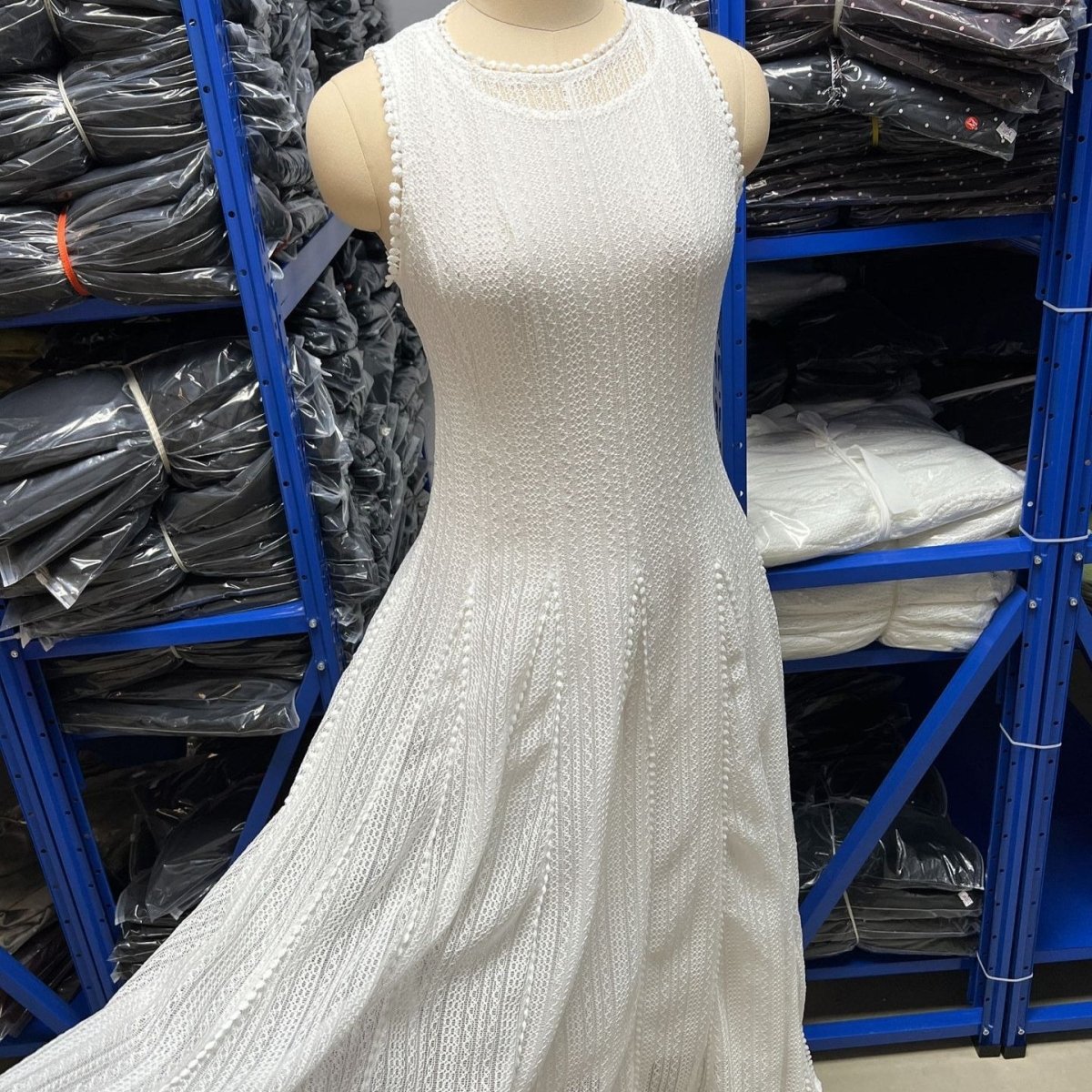 White Pearl-Trim Lace Overlay Maxi Dress Set – view 5