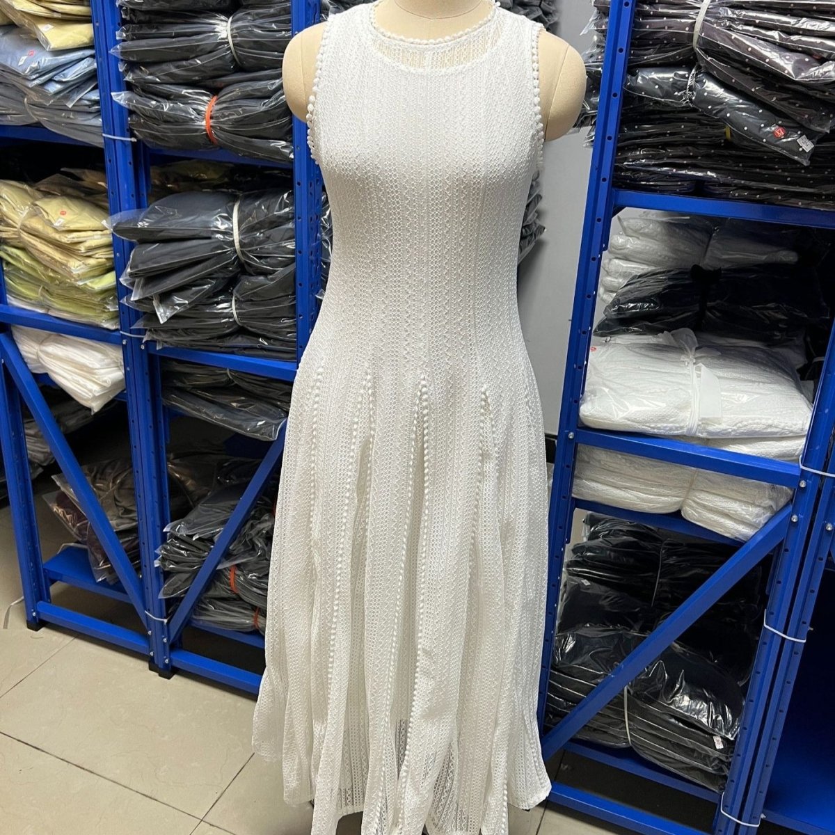 White Pearl-Trim Lace Overlay Maxi Dress Set – view 3