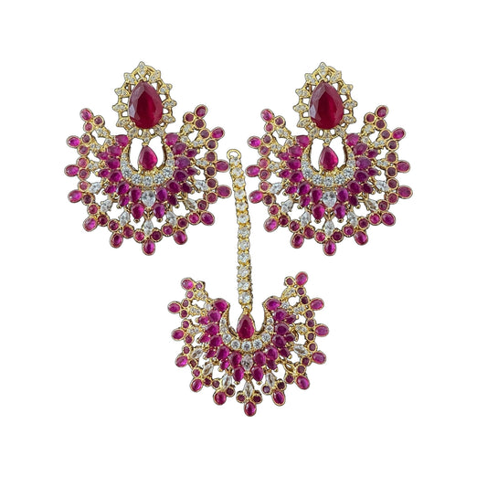 Gold-Plated Chandbali Earrings and Tika Set – Ruby – Subhana