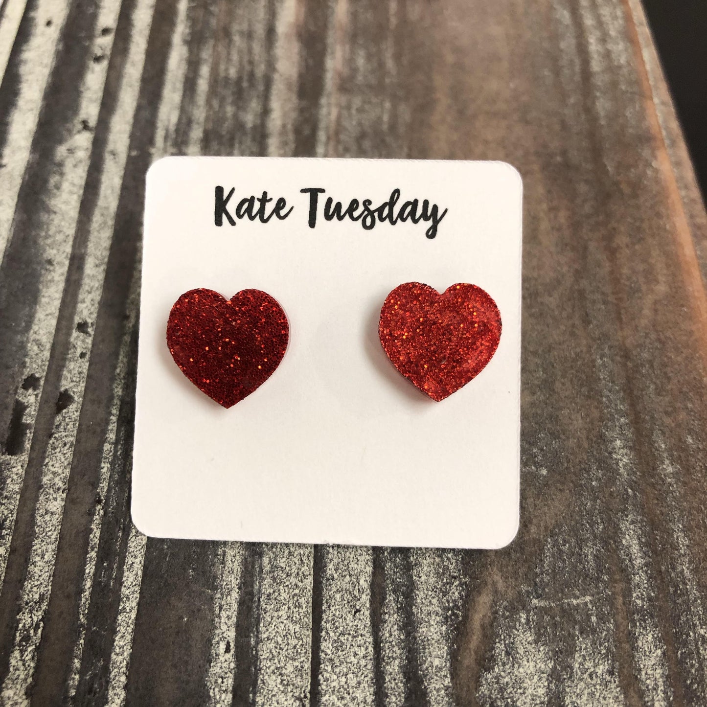 Red Glitter Heart Stud Earrings